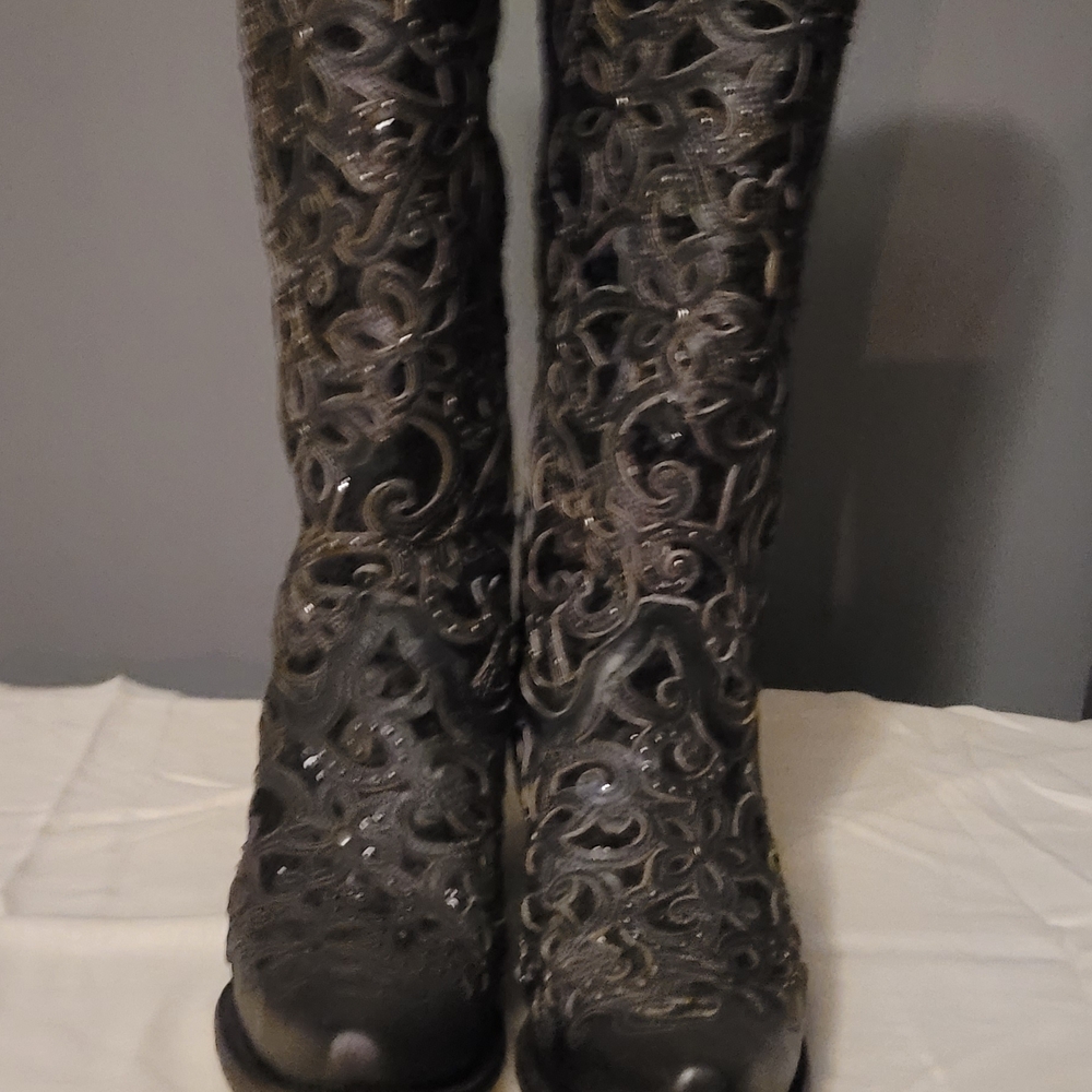 Black Embellished Women’s Heeled Boots - Picture 2 of 10